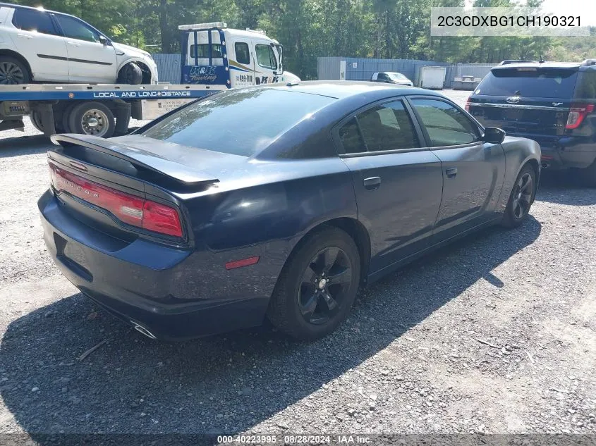 2012 Dodge Charger Se VIN: 2C3CDXBG1CH190321 Lot: 40223995