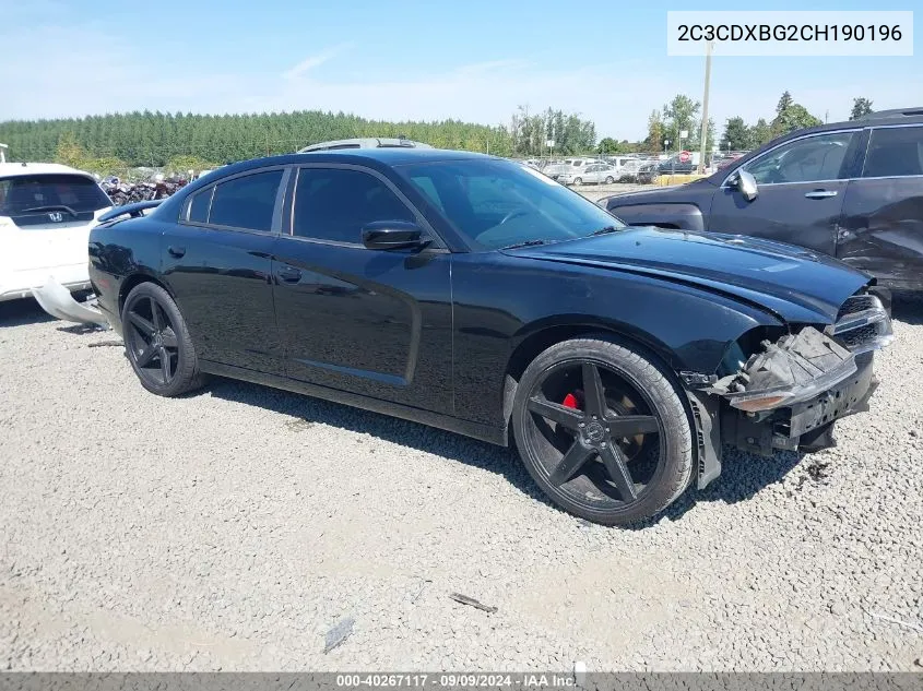 2012 Dodge Charger Se VIN: 2C3CDXBG2CH190196 Lot: 40267117