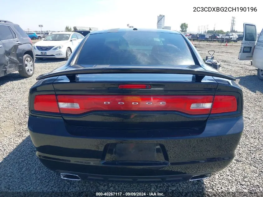 2012 Dodge Charger Se VIN: 2C3CDXBG2CH190196 Lot: 40267117