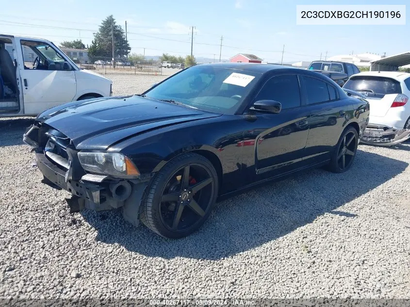 2012 Dodge Charger Se VIN: 2C3CDXBG2CH190196 Lot: 40267117