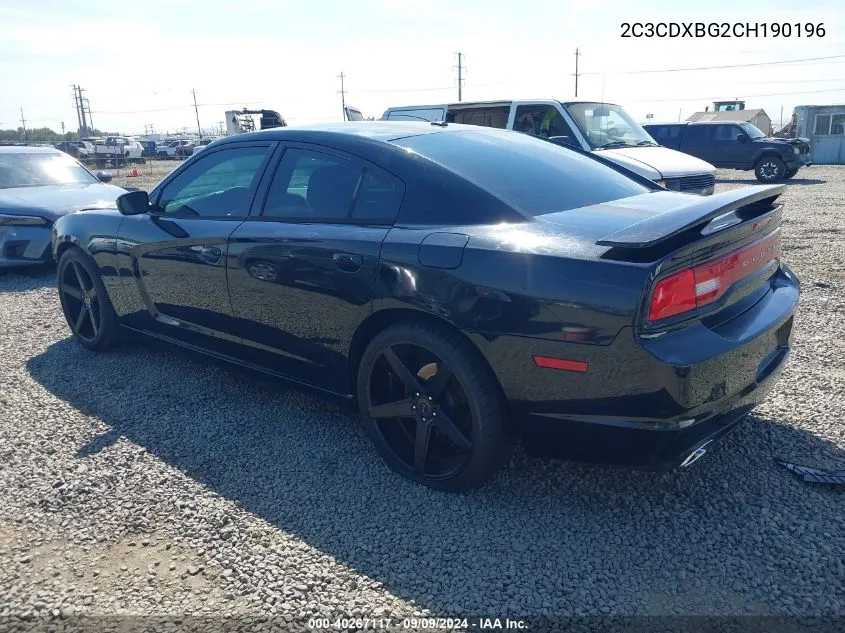 2012 Dodge Charger Se VIN: 2C3CDXBG2CH190196 Lot: 40267117