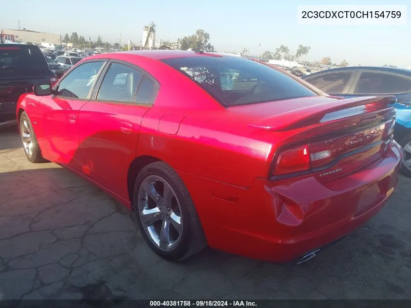 2012 Dodge Charger R/T VIN: 2C3CDXCT0CH154759 Lot: 40381758