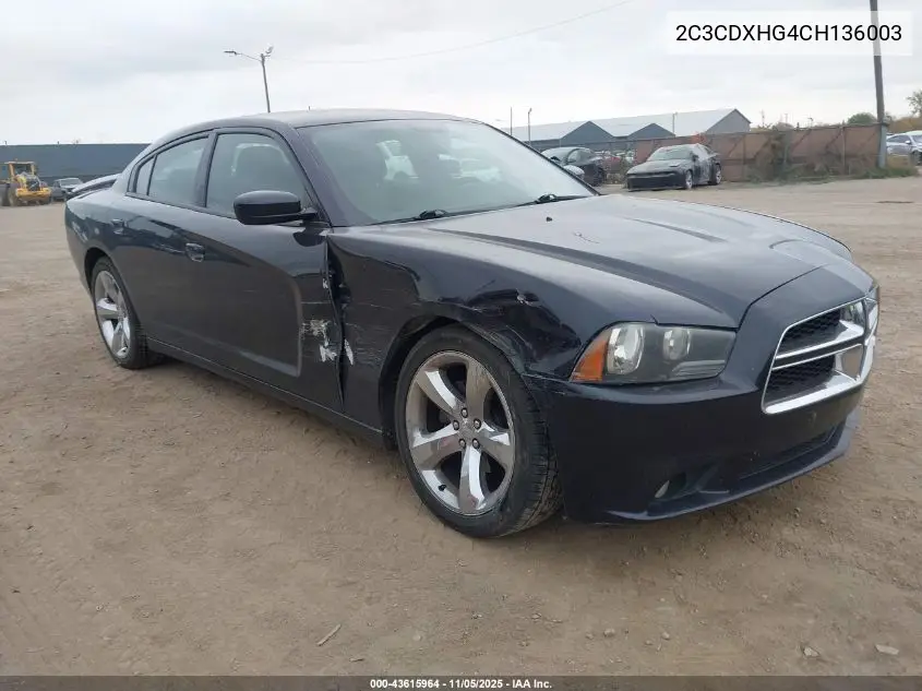2C3CDXHG4CH136003 2012 Dodge Charger Sxt
