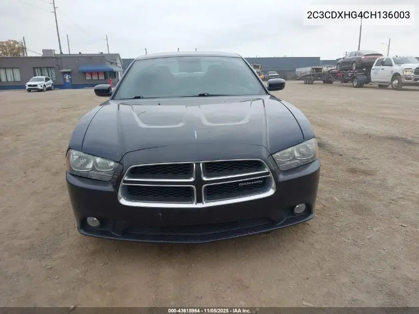 2C3CDXHG4CH136003 2012 Dodge Charger Sxt