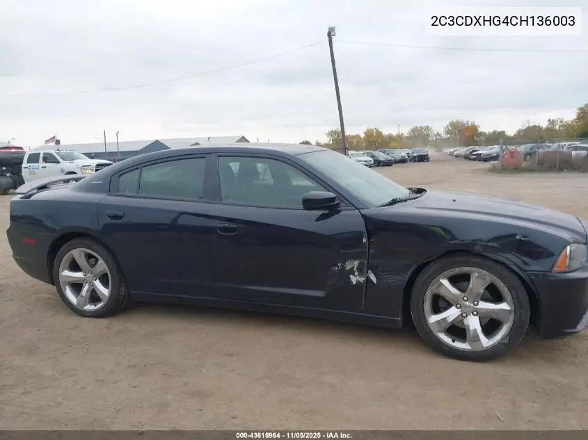 2C3CDXHG4CH136003 2012 Dodge Charger Sxt