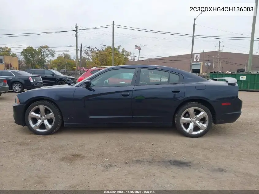 2C3CDXHG4CH136003 2012 Dodge Charger Sxt