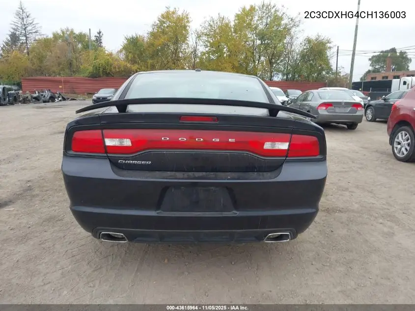 2C3CDXHG4CH136003 2012 Dodge Charger Sxt