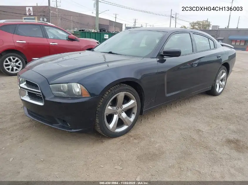 2C3CDXHG4CH136003 2012 Dodge Charger Sxt