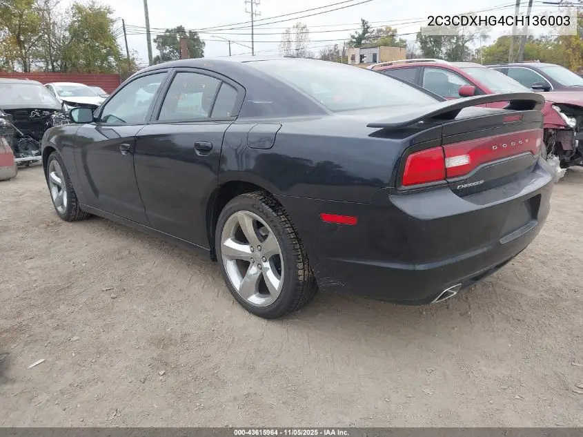 2C3CDXHG4CH136003 2012 Dodge Charger Sxt