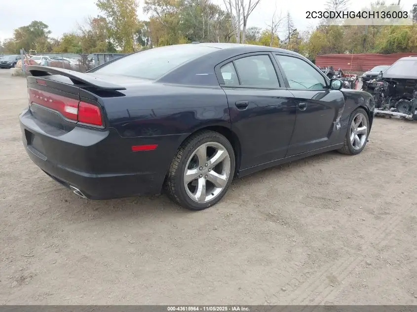 2C3CDXHG4CH136003 2012 Dodge Charger Sxt