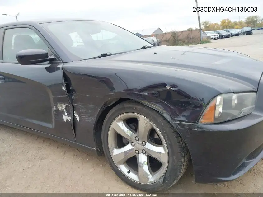 2C3CDXHG4CH136003 2012 Dodge Charger Sxt