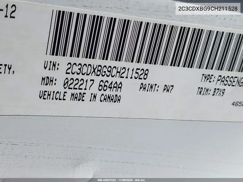 2C3CDXBG9CH211528 2012 Dodge Charger Se