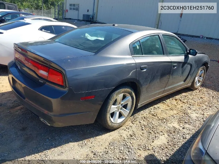 2014 Dodge Charger Sxt VIN: 2C3CDXHG1EH251760 Lot: 39468295