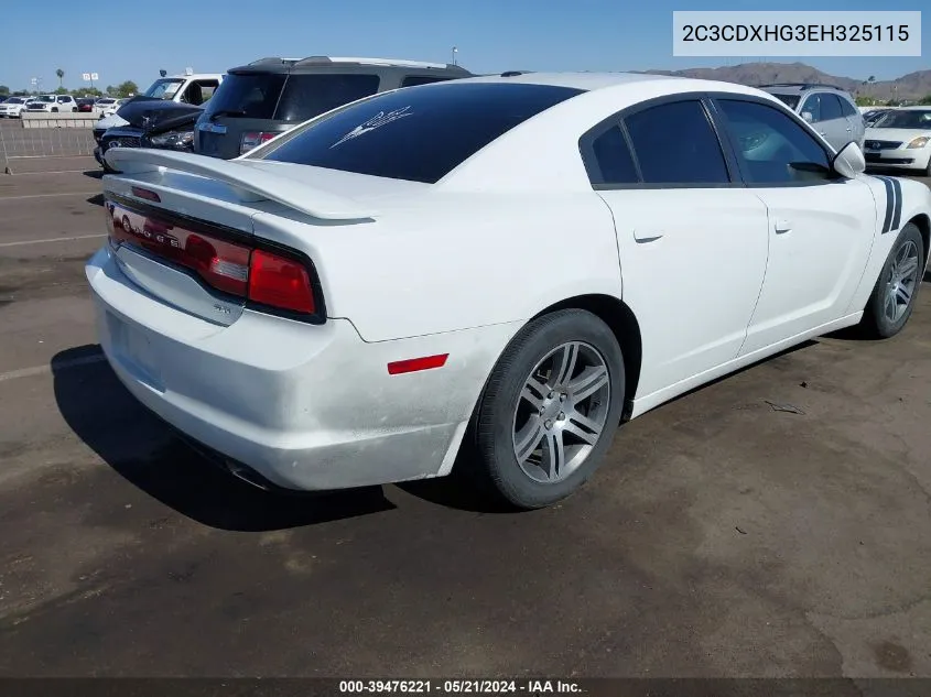 2014 Dodge Charger Sxt VIN: 2C3CDXHG3EH325115 Lot: 39476221