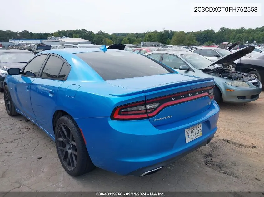 2015 Dodge Charger R/T VIN: 2C3CDXCT0FH762558 Lot: 40329768