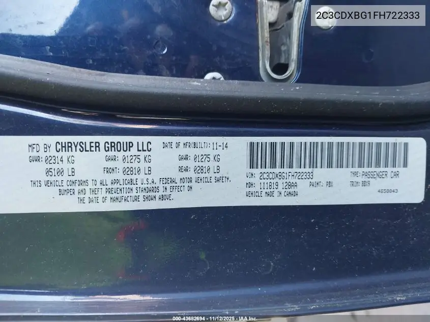 2C3CDXBG1FH722333 2015 Dodge Charger Se