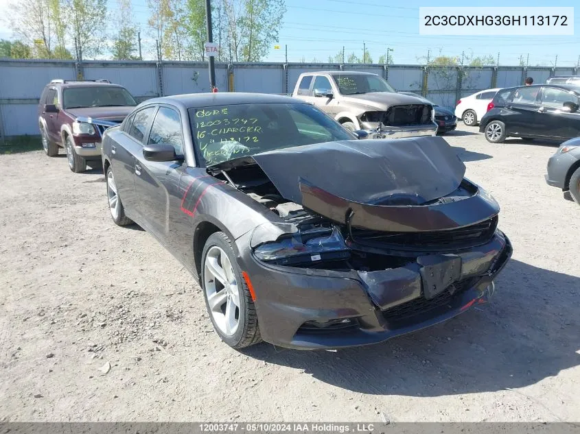 2C3CDXHG3GH113172 2016 Dodge Charger Sxt