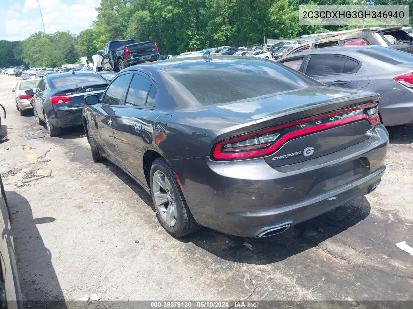 2016 Dodge Charger Sxt VIN: 2C3CDXHG3GH346940 Lot: 39379130