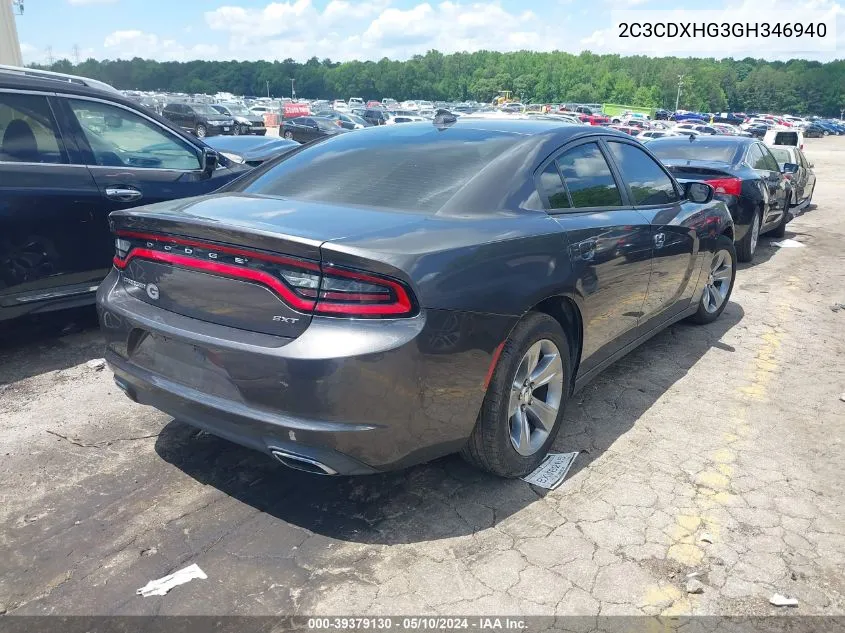 2016 Dodge Charger Sxt VIN: 2C3CDXHG3GH346940 Lot: 39379130