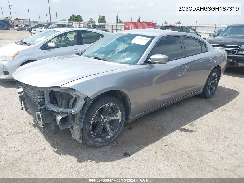 2016 Dodge Charger Sxt VIN: 2C3CDXHG3GH187319 Lot: 39408047