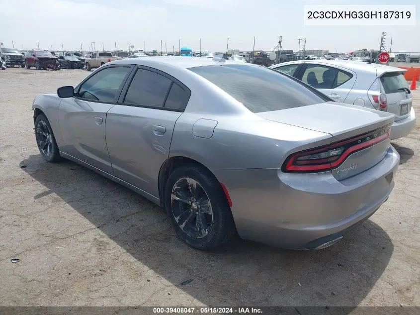 2016 Dodge Charger Sxt VIN: 2C3CDXHG3GH187319 Lot: 39408047