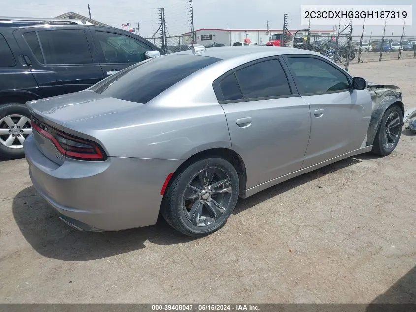 2016 Dodge Charger Sxt VIN: 2C3CDXHG3GH187319 Lot: 39408047