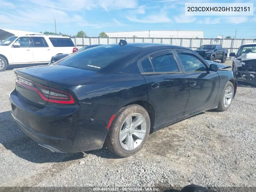 2016 Dodge Charger Sxt VIN: 2C3CDXHG2GH132151 Lot: 40313523