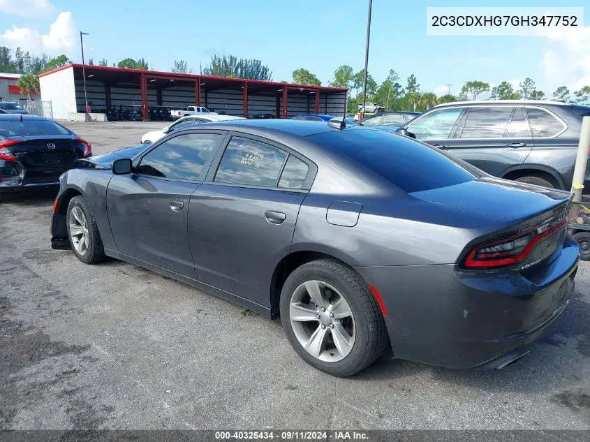 2016 Dodge Charger Sxt VIN: 2C3CDXHG7GH347752 Lot: 40325434