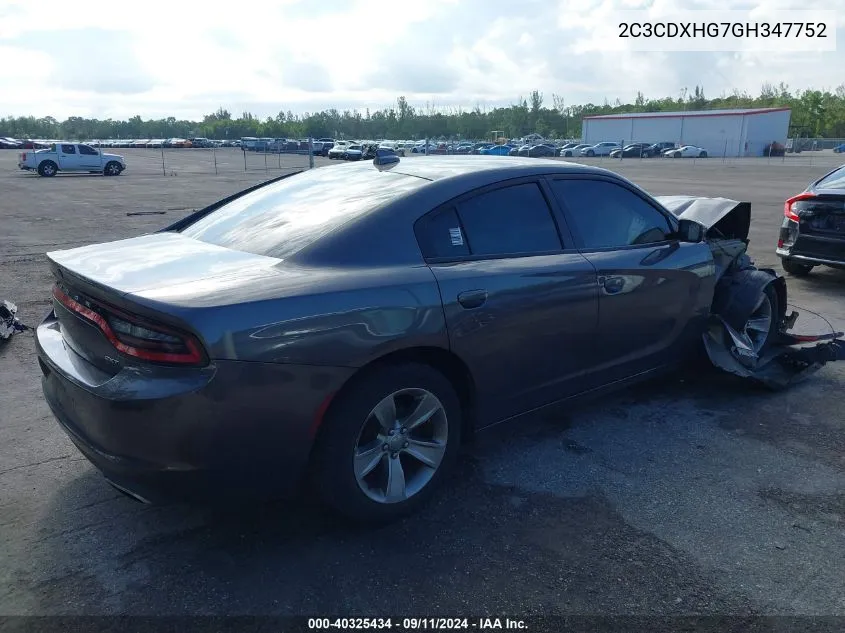 2016 Dodge Charger Sxt VIN: 2C3CDXHG7GH347752 Lot: 40325434