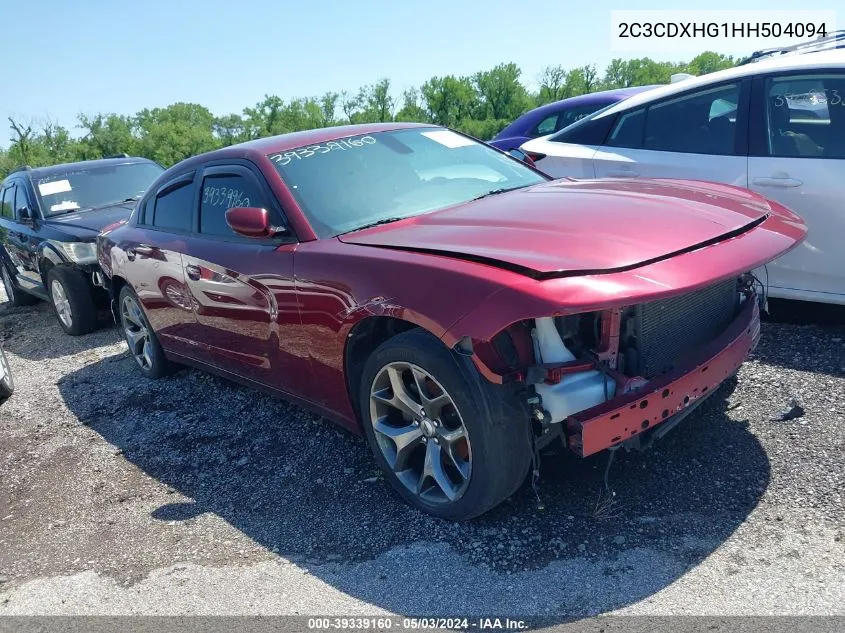 2017 Dodge Charger Sxt Rwd VIN: 2C3CDXHG1HH504094 Lot: 39339160