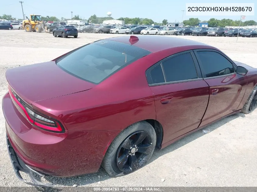 2C3CDXHGXHH528670 2017 Dodge Charger Sxt Rwd