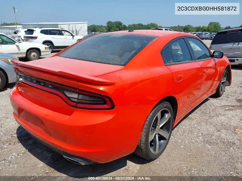 2017 Dodge Charger Se VIN: 2C3CDXBG0HH581872 Lot: 40138034