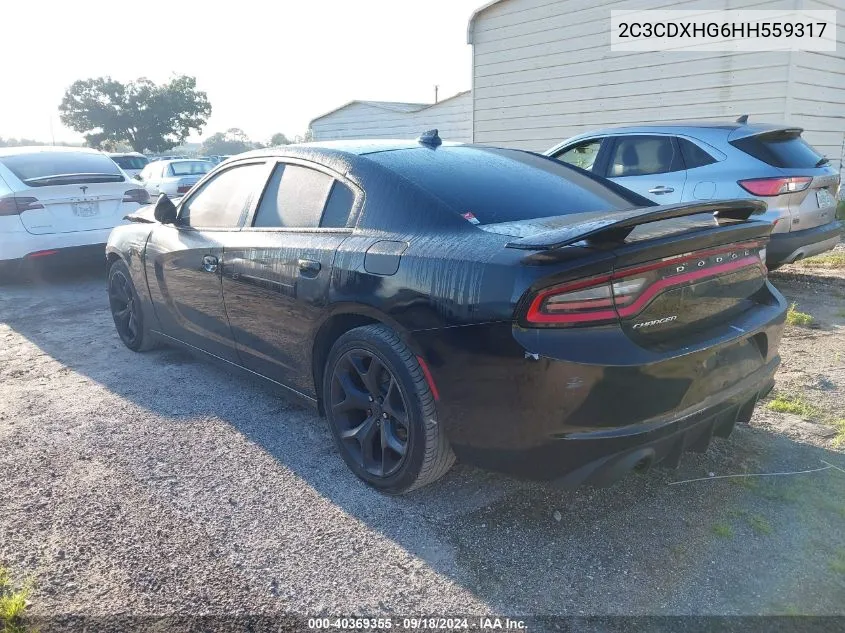 2017 Dodge Charger Sxt VIN: 2C3CDXHG6HH559317 Lot: 40369355