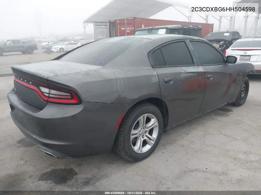 2C3CDXBG6HH504598 2017 Dodge Charger Se Rwd