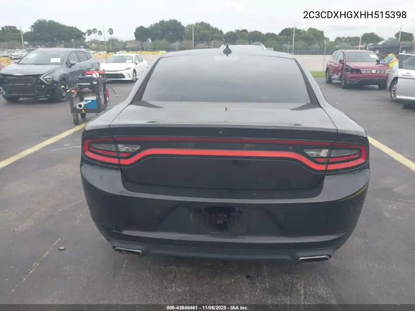 2C3CDXHGXHH515398 2017 Dodge Charger Sxt Rwd