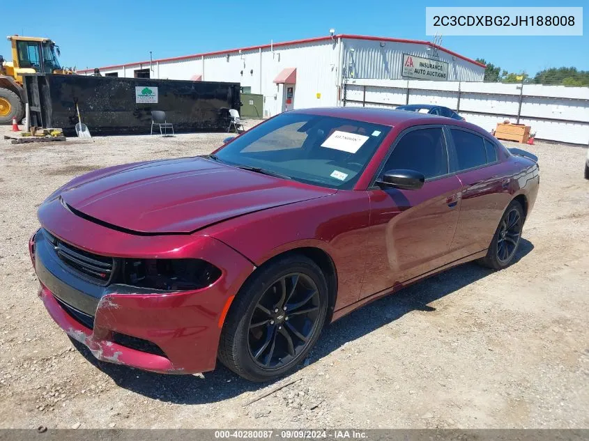 2018 Dodge Charger Sxt Rwd VIN: 2C3CDXBG2JH188008 Lot: 40280087