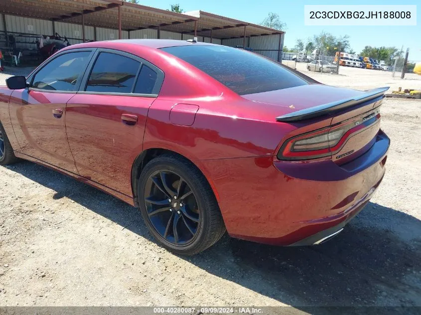 2018 Dodge Charger Sxt Rwd VIN: 2C3CDXBG2JH188008 Lot: 40280087