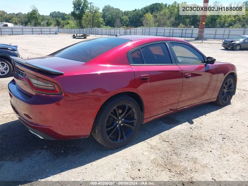 2018 Dodge Charger Sxt Rwd VIN: 2C3CDXBG2JH188008 Lot: 40280087