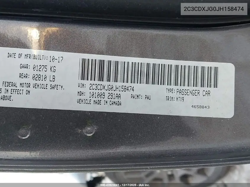 2C3CDXJG0JH158474 2018 Dodge Charger Gt Awd