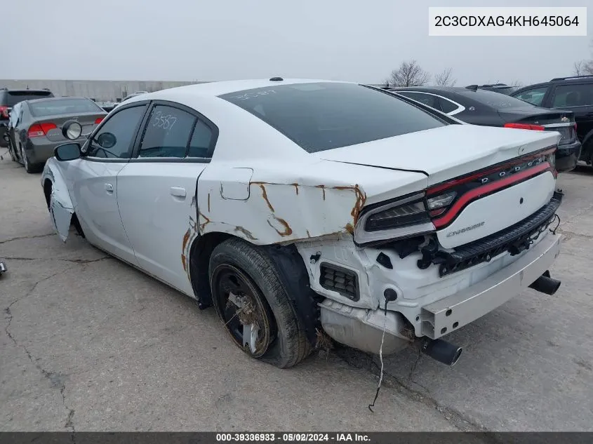 2019 Dodge Charger Police Rwd VIN: 2C3CDXAG4KH645064 Lot: 39336933