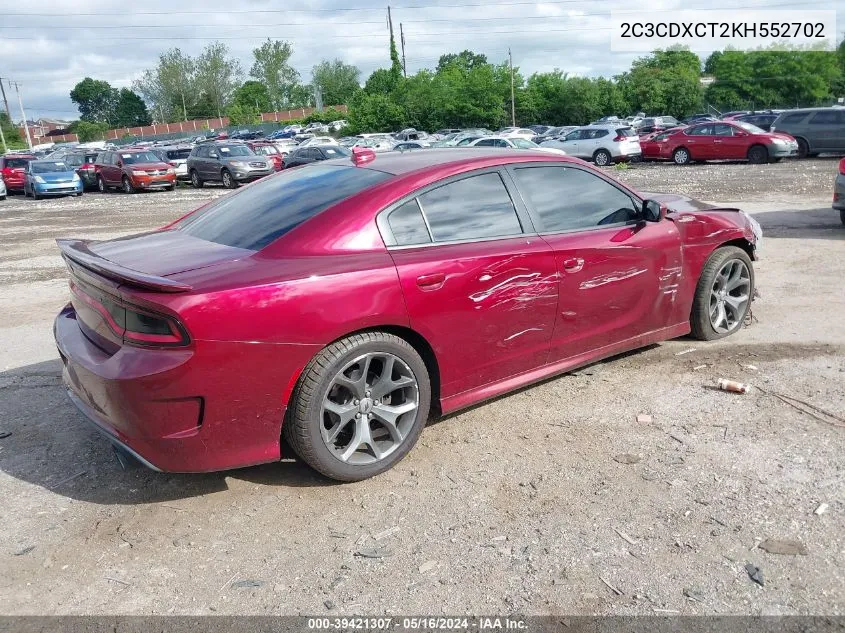 2019 Dodge Charger R/T Rwd VIN: 2C3CDXCT2KH552702 Lot: 39421307