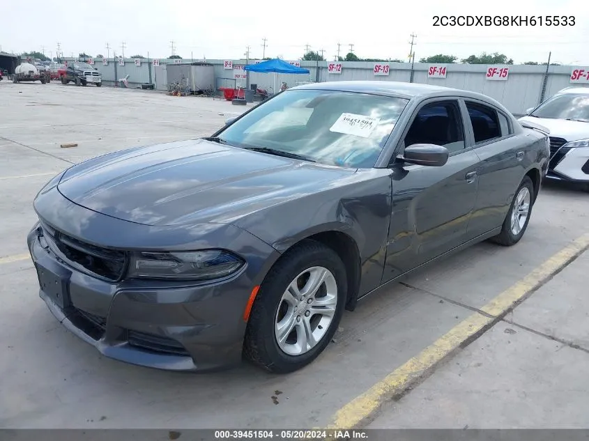 2019 Dodge Charger Sxt Rwd VIN: 2C3CDXBG8KH615533 Lot: 39451504