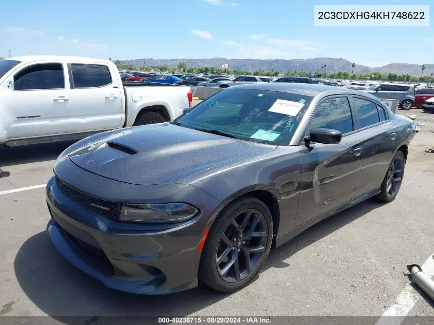 2019 Dodge Charger Gt Rwd VIN: 2C3CDXHG4KH748622 Lot: 40236715