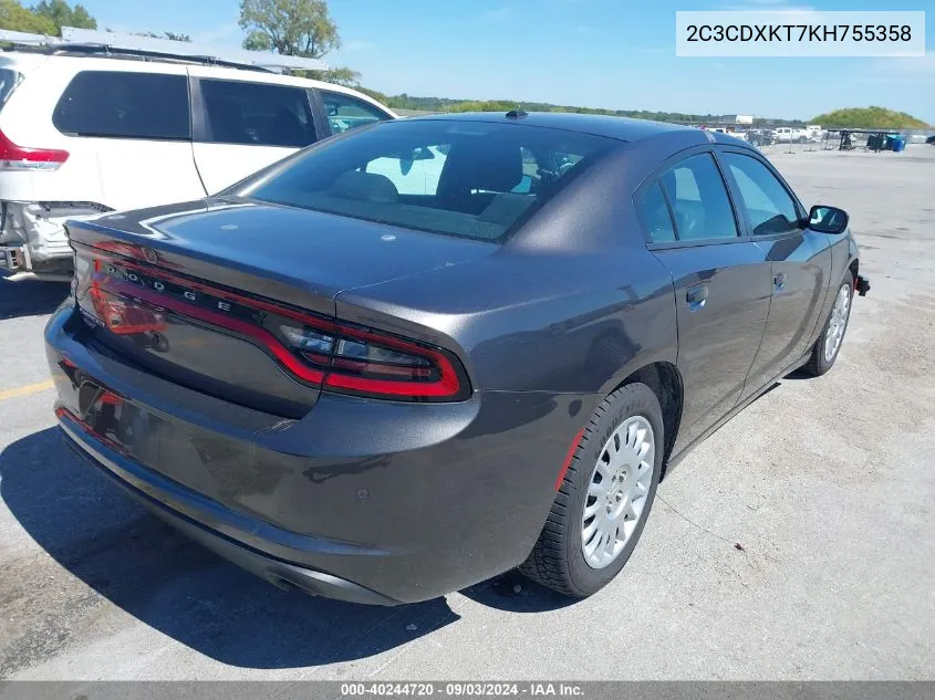 2019 Dodge Charger Police Awd VIN: 2C3CDXKT7KH755358 Lot: 40244720