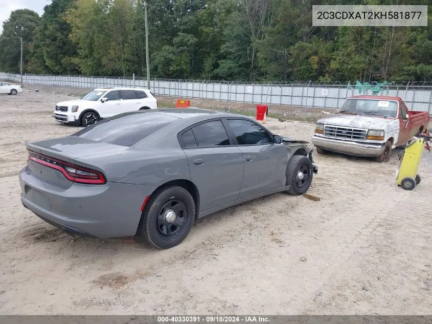 2019 Dodge Charger Police Rwd VIN: 2C3CDXAT2KH581877 Lot: 40330391