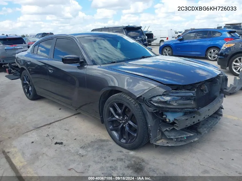 2019 Dodge Charger Sxt Rwd VIN: 2C3CDXBG6KH726033 Lot: 40367105