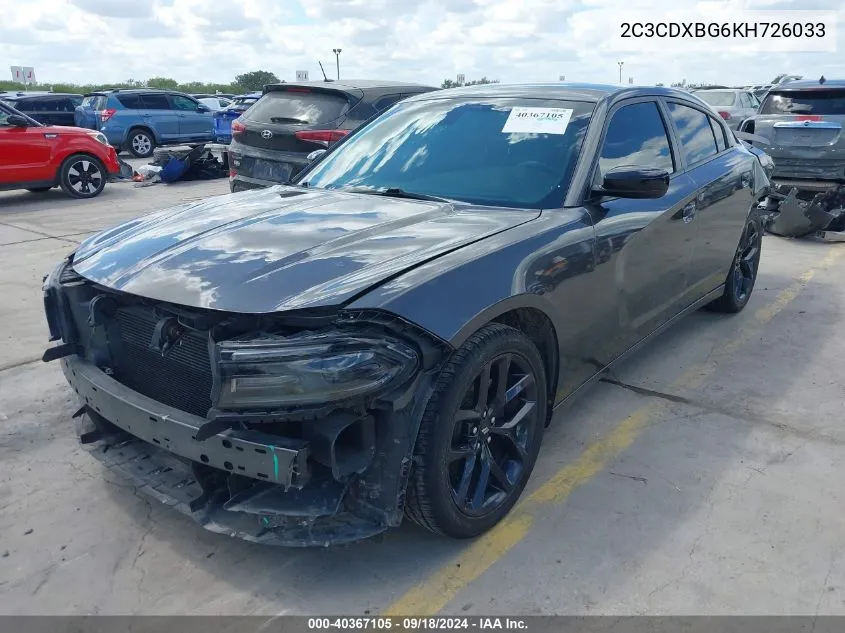 2019 Dodge Charger Sxt Rwd VIN: 2C3CDXBG6KH726033 Lot: 40367105