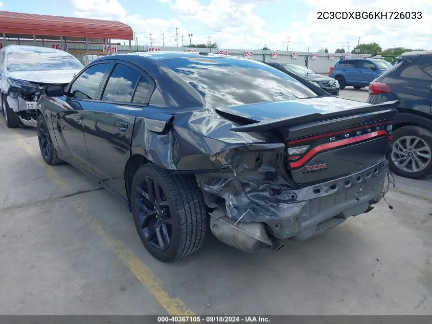 2C3CDXBG6KH726033 2019 Dodge Charger Sxt Rwd