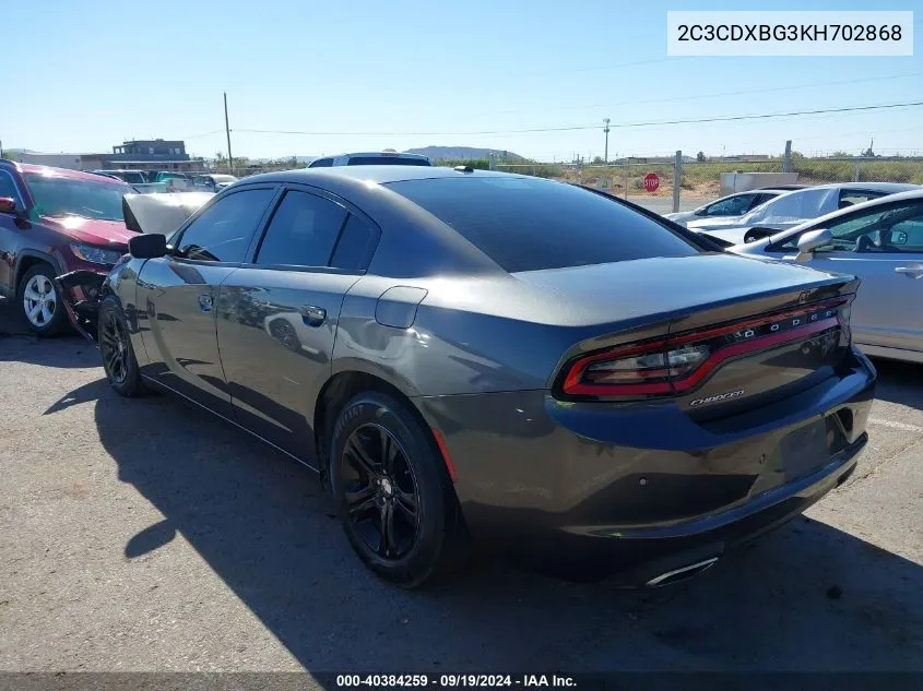 2019 Dodge Charger Sxt Rwd VIN: 2C3CDXBG3KH702868 Lot: 40384259