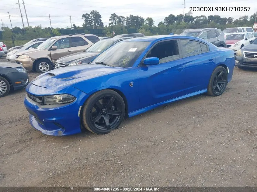 2019 Dodge Charger Srt Hellcat Rwd VIN: 2C3CDXL93KH710257 Lot: 40407235